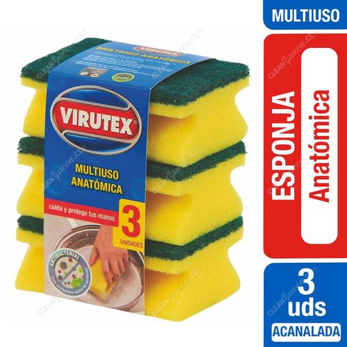 Virutex Esponja Acanalada Anatómica Antibacterial 3 un