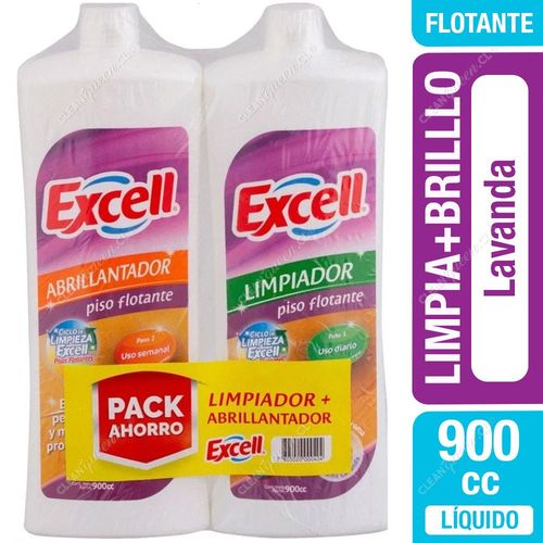 Súper Pack Limpiador + Abrillantador Piso Flotante Aroma Lavanda Excell 900 cc