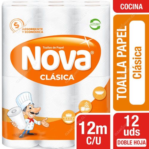 Toalla de Papel Nova Clásica Doble Hoja 12 mts c/u 12 Unid