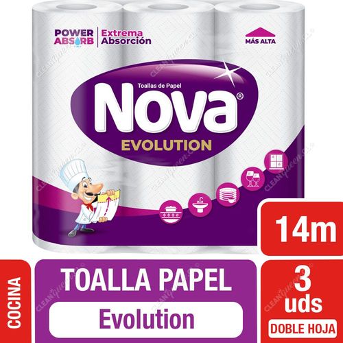 Toalla de Papel Nova Evolution Doble Hoja 14 mts c/u 3 Unid