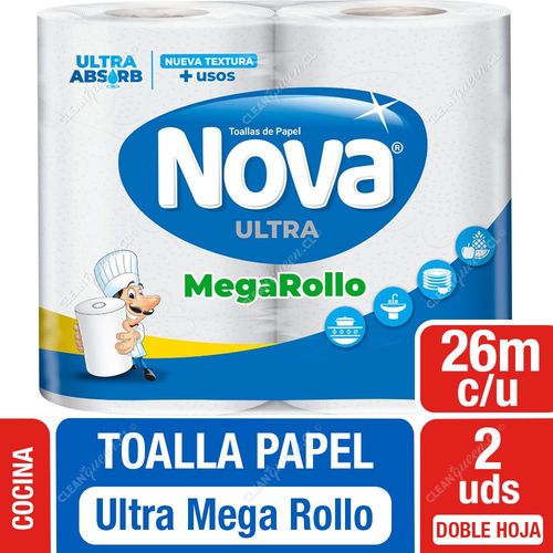 Toalla de Papel Nova Ultra Mega Rollo 26 mts c/u 2 Unid