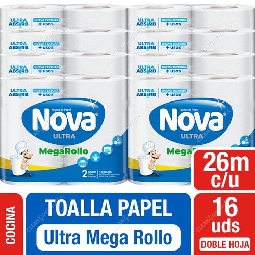 Toalla de Papel Nova Ultra Mega Rollo 26 mts c/u 8 x 2 Unid