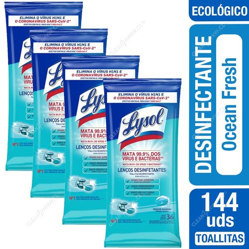 Toallitas Desinfectantes Lysol Wipes Biodegradables Ocean Fresh 4 x 36 Unid