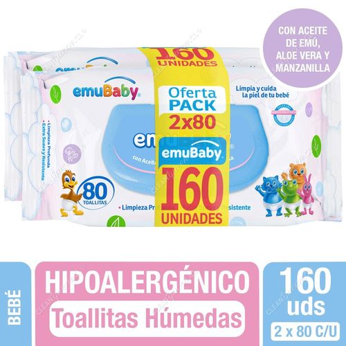 Toallitas Húmedas Emuwipes Hipoalergénicas 2 X 80 c/u