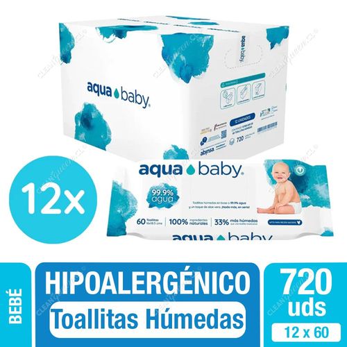 Toallitas Húmedas Hipoalergénicas Aqua Baby 720 Unid (12 x 60)